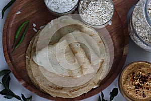 Instant oats poha dosa served with spicy coconut condiment