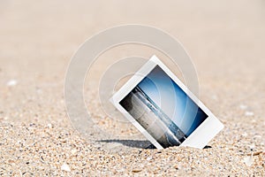 Instant Photo With Vacation Memories On Beach