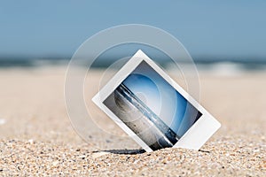 Instant Photo With Vacation Memories On Beach