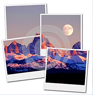 Instant Photographs of Tetons at Sunset with Full Moon