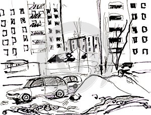 Instant sketch, winter city