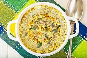 Instant soup with Chinese noodles photo