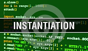 Instantiation with Digital java code text. Instantiation and Computer software coding vector concept. Programming coding script