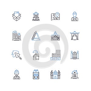 Institution refurbishment line icons collection. Revamp, Renovate, Modernize, Refurbish, Update, Rejuvenate, Renew