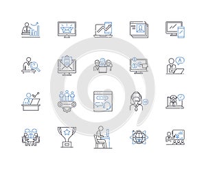 Institution workers line icons collection. Administration, Assistant, Counselor, Custodian, Dean, Director, Educator