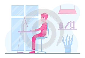 Instruction of A Correct Sitting Position During Office Work Flat Illustration