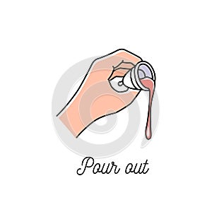 Instruction how to use woman menstrual cup during periods. Blood cup line art icon vector illustration