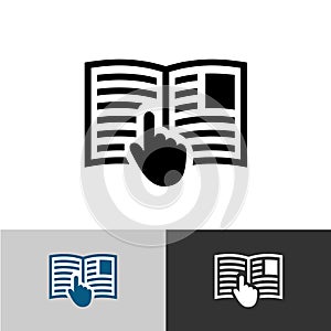 Instruction manual icon. Open book pages with text.