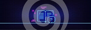 Instruction manual line icon. Help book sign. Neon light glow effect. Vector