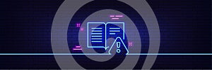 Instruction manual line icon. Warning book sign. Neon light glow effect. Vector