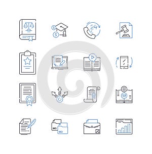 Instructional aids line icons collection. Chart, Graph, Diagram, Model, Flashcards, Projection, Handouts vector and