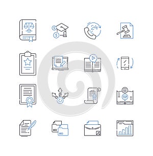 Instructional aids line icons collection. Chart, Graph, Diagram, Model, Flashcards, Projection, Handouts vector and photo