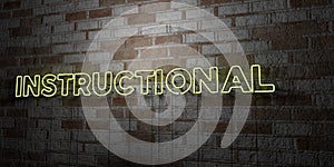 INSTRUCTIONAL - Glowing Neon Sign on stonework wall - 3D rendered royalty free stock illustration