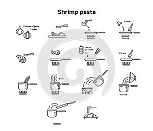 Instructions for cooking pasta. Vector icons
