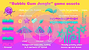 Instructions for the game Bubble Gum Jungle. Kit game assets