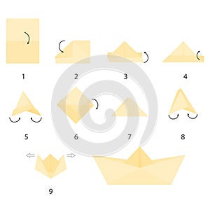 Instructions on how to make a paper boat step by step. origami. DIY paper crafts. Kids toys. photo