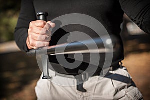 Instructor demonstrates fighting, apprehension and arrest techniques using rubber baton