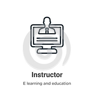 Instructor outline vector icon. Thin line black instructor icon, flat vector simple element illustration from editable e learning