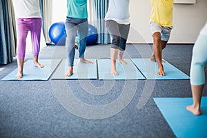 Instructor performing yoga with seniors