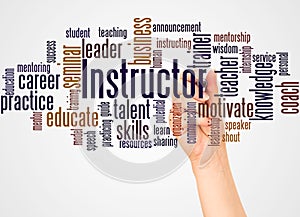 Instructor word cloud and hand with marker concept