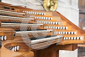 Instrument organ, keyboard, buttons of two parts