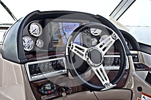 Instrument panel of a motor boat cockpit