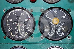 The instrument panel of the Tu-154M aircraft