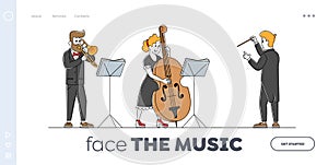 Instrumental Ensemble Landing Page Template. Symphony Orchestra Musicians with Instruments and Conductor