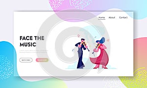 Instrumental Music Duet Ensemble Website Landing Page. Musicians with Instruments Perform on Stage with Violins