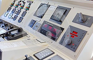 Instruments in the bridge of a modern ship photo