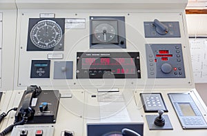 Instruments in the bridge of a modern ship photo