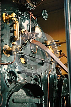 Instruments control panel in a steam train locomotive photo