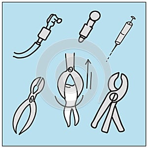 Instruments   Dental  Icons Set Theme  for Logos and Labels  Illustrations of Healthy Teeth Treatment