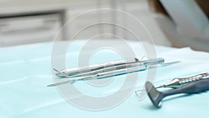 instruments for examining teeth on the dentist's table