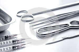 Instruments for plastic surgery on white background