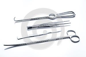 Instruments for plastic surgery on white background