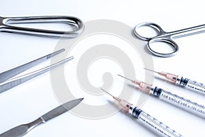 Instruments for plastic surgery on white background