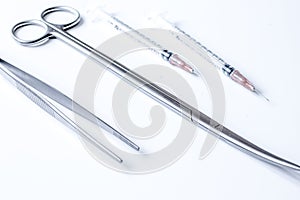 Instruments for plastic surgery on white background