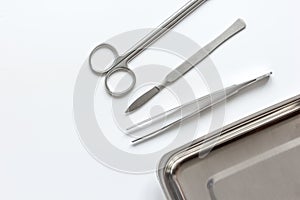 Instruments for plastic surgery on white background