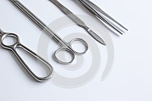 Instruments for plastic surgery on white background