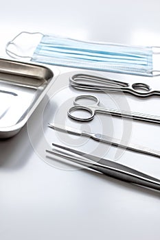 Instruments for plastic surgery on white background