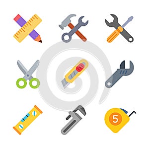 Instruments and tools colored trendy icon pack 1. Vector