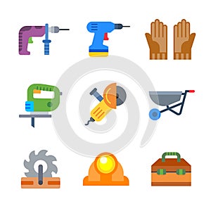 Instruments and tools colored trendy icon pack 3. Vector