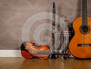 Instruments in vintage background