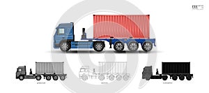 Insulated blue truck. Semi-trailer truck with 20 ft container.