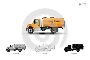 Insulated colored truck. A vacuum truck for for collecting and carrying human excreta, honeywagon photo