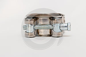 Insulated steel clamp on white background