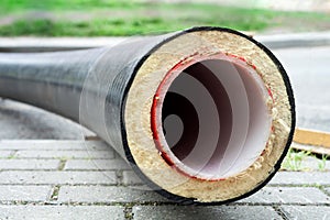 Insulation. Pipe with Heat Insulation closeup.