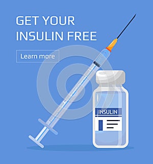Insulin control vector. Get your Insulin injection free, a syringe for diabetics. Syringe with vaccine bottle