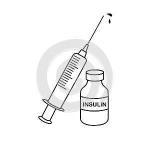 Insulin needle syringe vector black outline